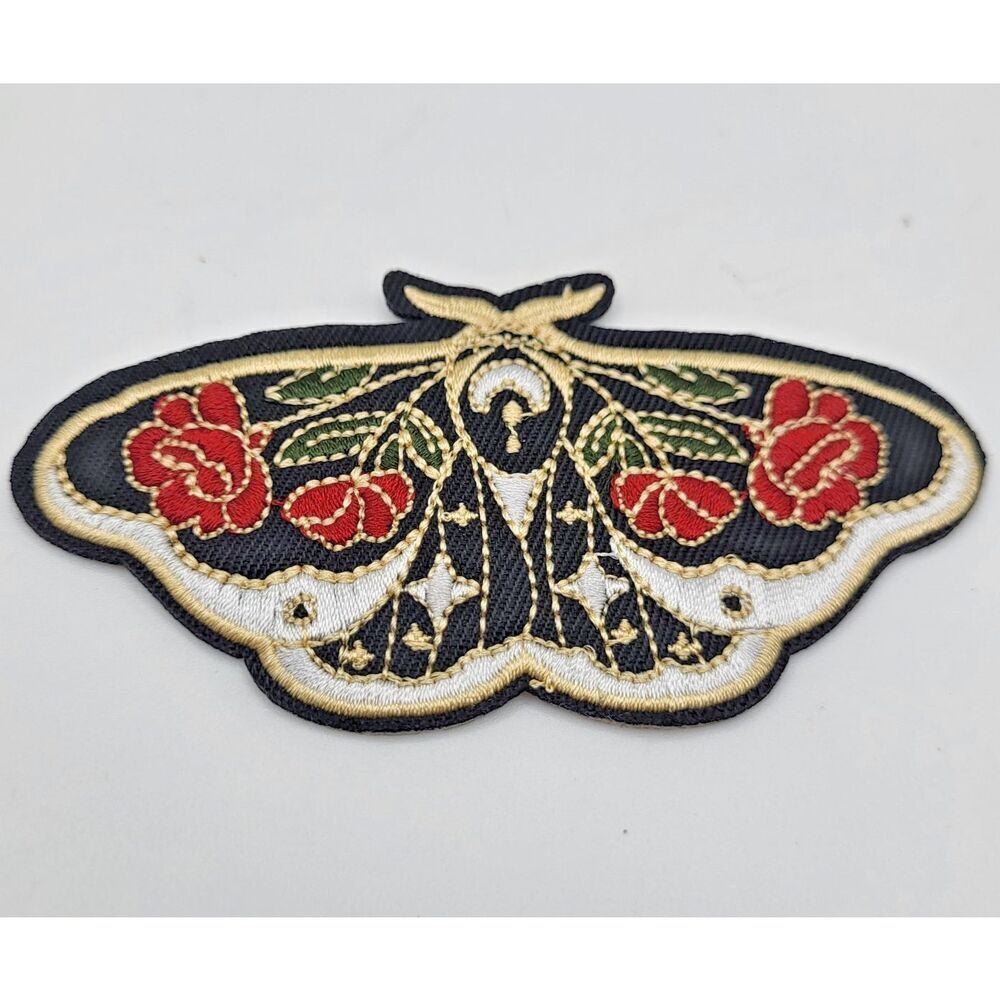 Embroidered Iron On Moon Moth Applique - 4in by 2in